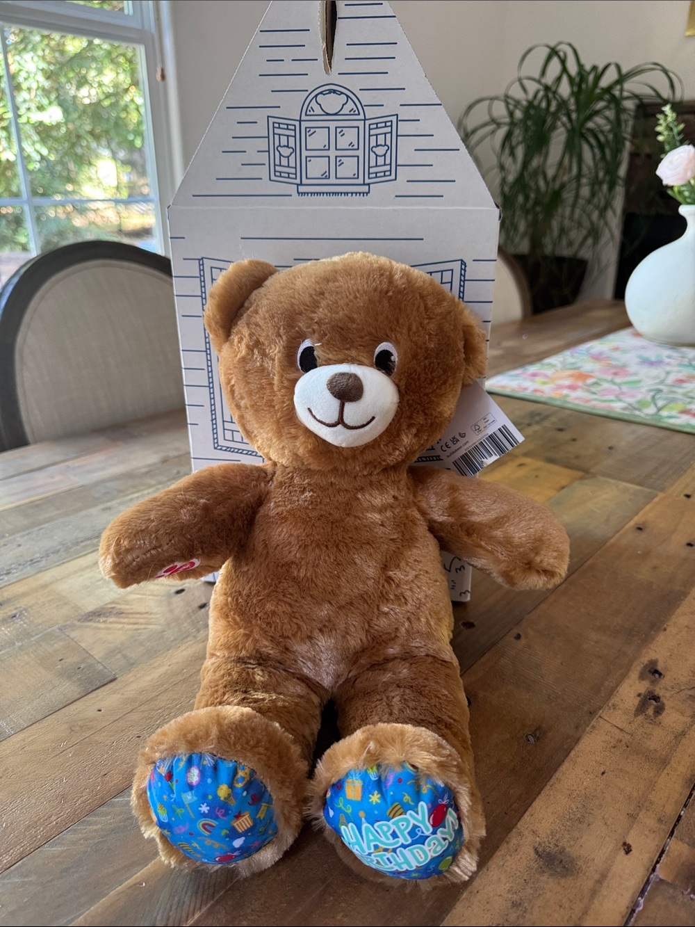 Build-A-Bear Brown Plush Teddy Blue 'Happy Birthday' treat Foot Pads